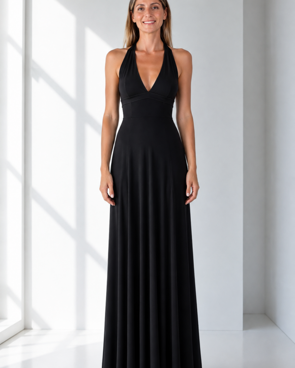 Abito lungo nero halter in lycra Grace da donna
