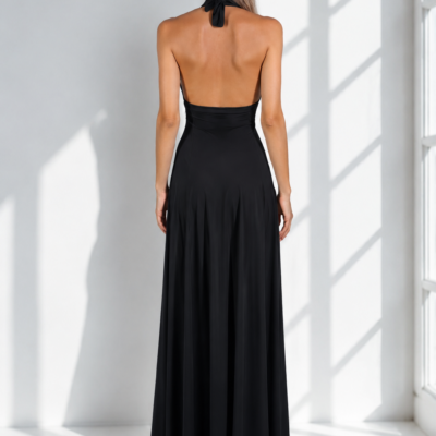 Abito lungo nero halter in lycra Grace da donna