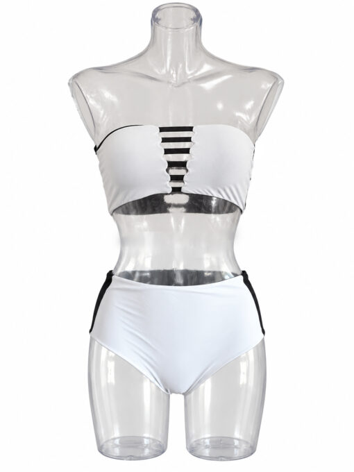 Bikini Calì + Elisa bianco e nero – Fascia con intreccio e slip a vita alta