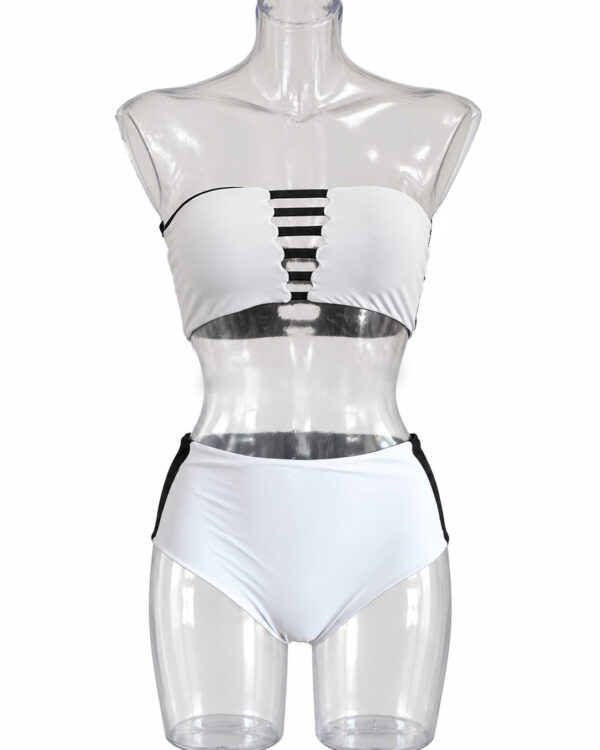 Bikini Calì + Elisa bianco e nero – Fascia con intreccio e slip a vita alta