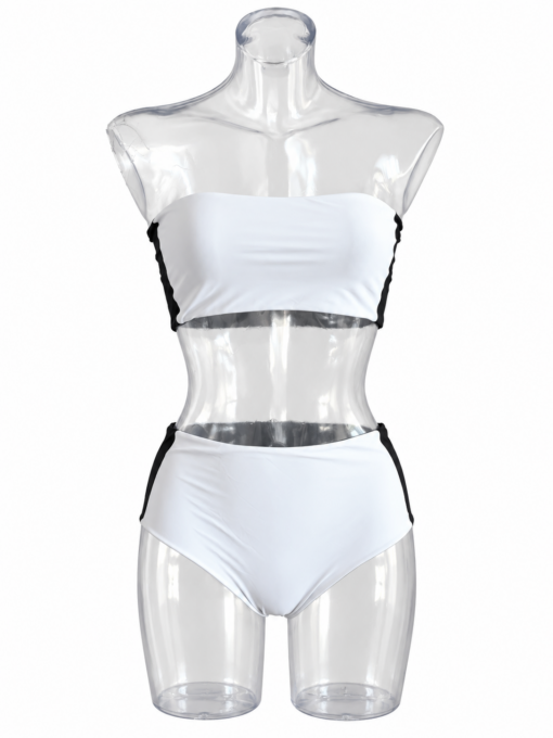 Bikini Chiara bianco e nero con top a fascia e slip a vita alta