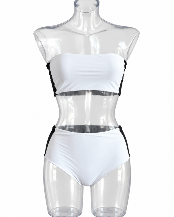 Bikini Chiara bianco e nero con top a fascia e slip a vita alta