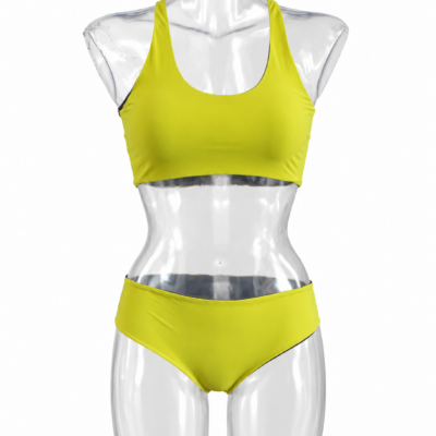 Bikini Sirena e Carla lime e nero con top sportivo e slip classico
