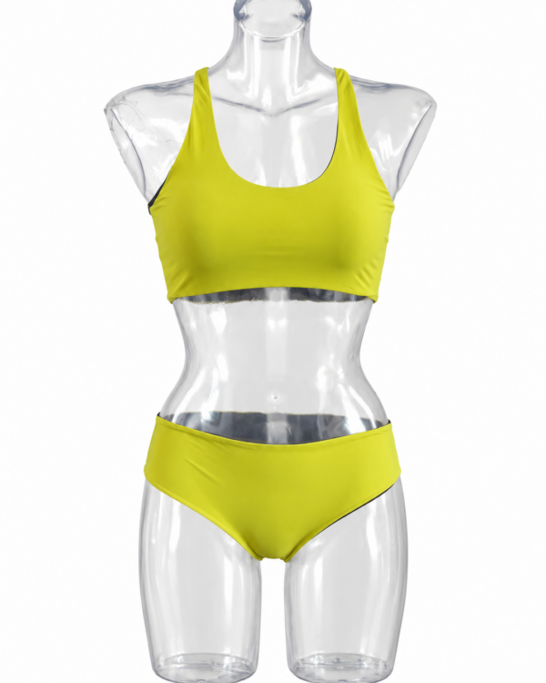 Bikini Sirena e Carla lime e nero con top sportivo e slip classico