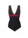 New York, moka red purple black reversible one-piece swimsuit.