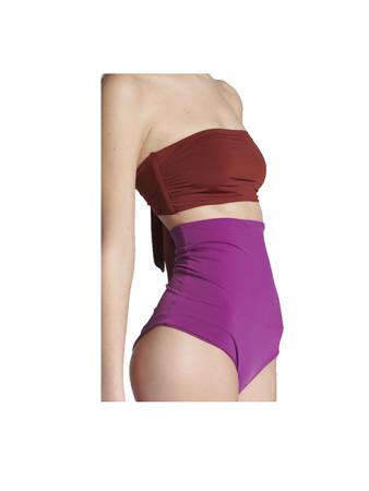 Sabrina rust e viola bandeau bikini with side slits and pleats